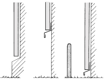 Figur 5:7. Hög eller utskjutande sockel alternativt avbärare skyddar mot påkörningsskador. Illustration: Torbjörn Osterling.