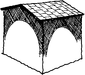 Figur 1:4. <br />
De största slagregns-mängderna träffar takfot och hörn på en byggnad. Illustration: Torbjörn Osterling.