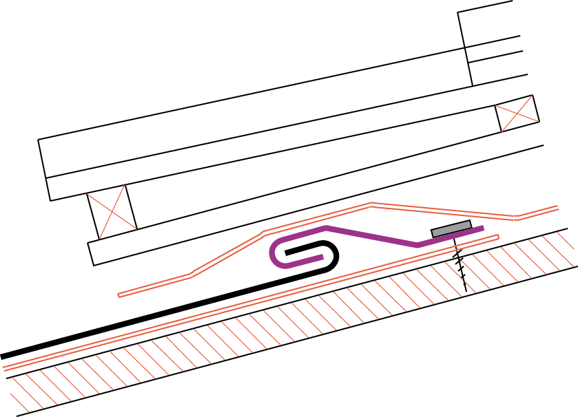 Figur10:62. Anslutning av takpannor eller trapetsprofilerad plåt till fotränna, fotplåt eller vinkelränna vid utförande på vattenavledande underlagstak. 