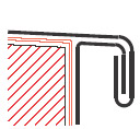 Figur10:29. Enkelfalsat prång med lodrät droppkant. Används för att sammanfoga taktäckning eller krönbeslag med skyddsbeslag, takfotslist eller sidobeslag. 